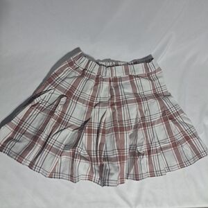 Aerie XS Pleated Plaid Mini Skirt Preppy Retro Y2K Orange Gray White‎